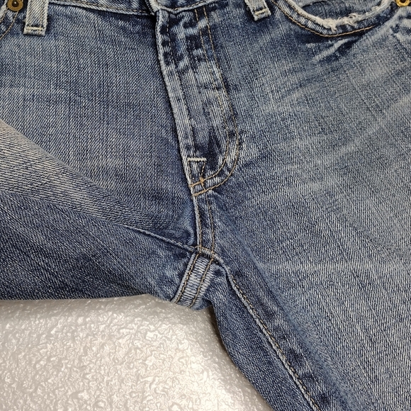 7 For All Mankind Y2k Blue Denim Distressed Flare Wide Leg Jeans Sz 27 - Picture 7 of 16